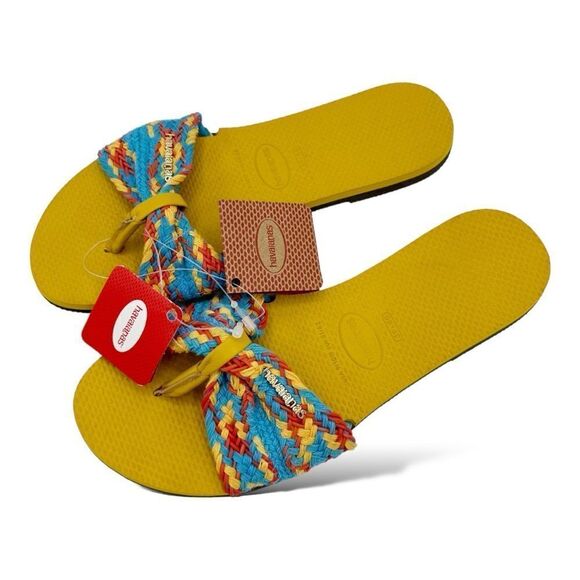 NWT's Havaianas You‎ St. Tropez Mesh Turquoise and Mustard Flip Flops US 9/10 - Picture 3 of 12